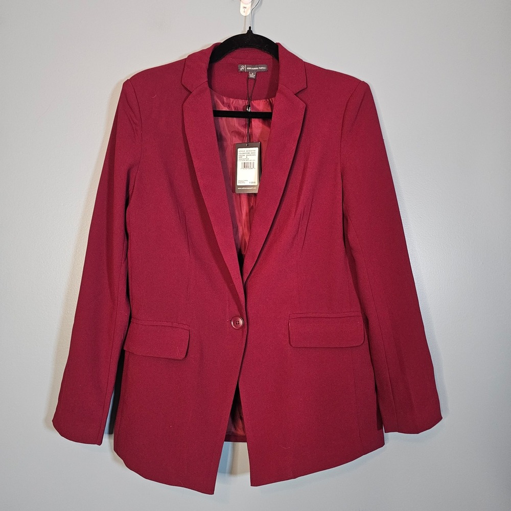 NWT Adrianna Papell Womens Windsorwin Crepe Lined Blazer Jacket Burgundy‎ Size S
